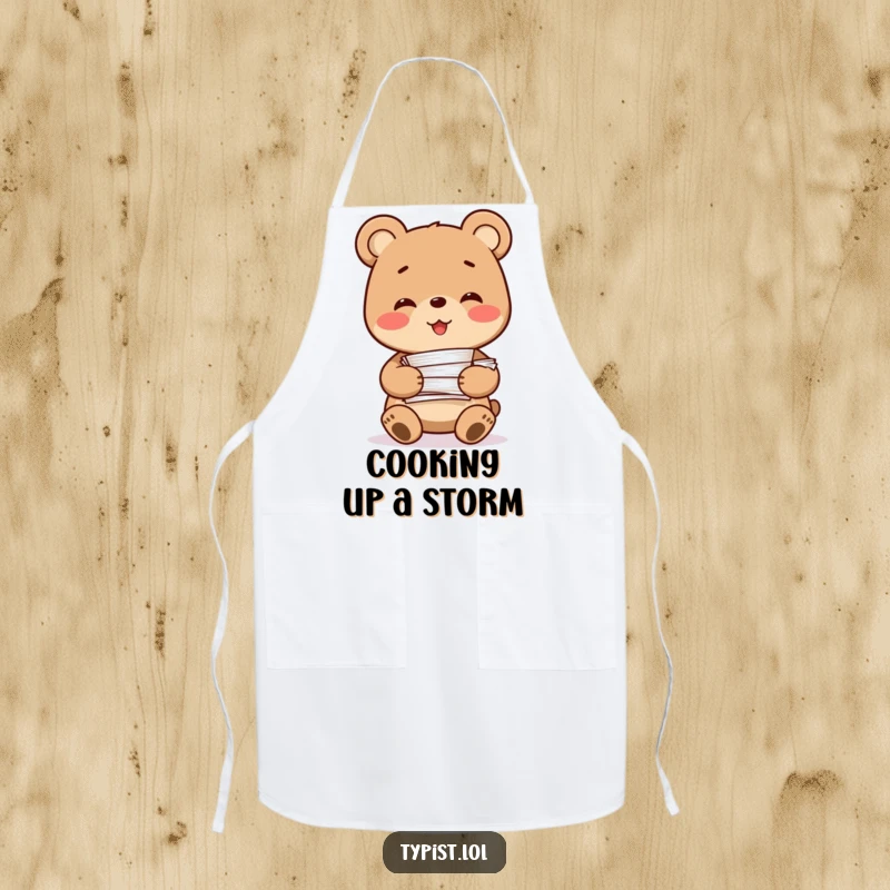 Funny Bear Apron: A smiling bear character holds a stack of papers, bringing a cheerful and humorous vibe to kitchen duties.