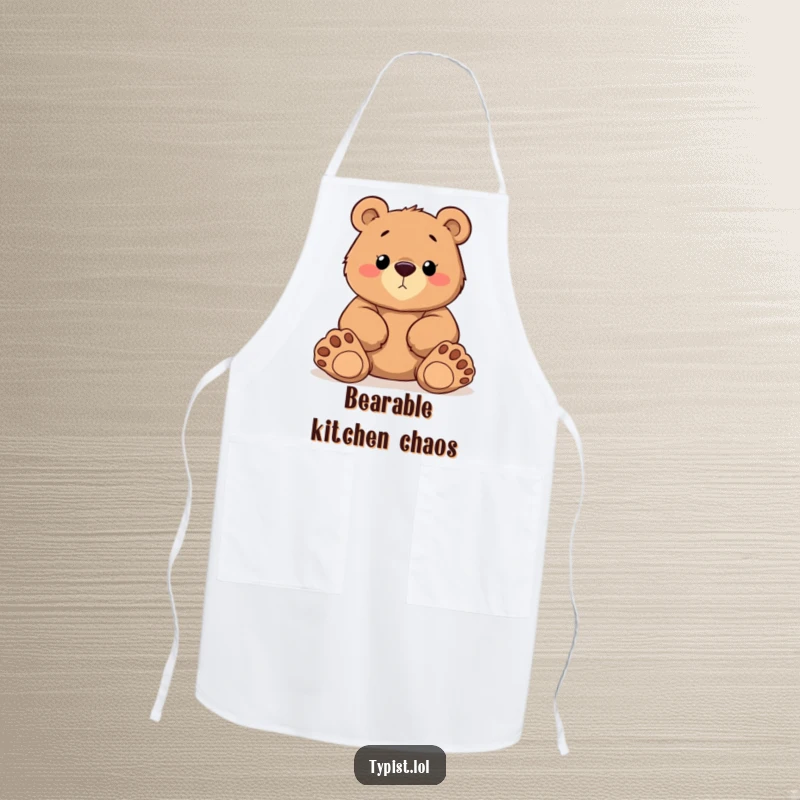 Funny Bear Paws Apron: A determined bear types with huge paws, a humorous and practical kitchen accessory, funny gift.