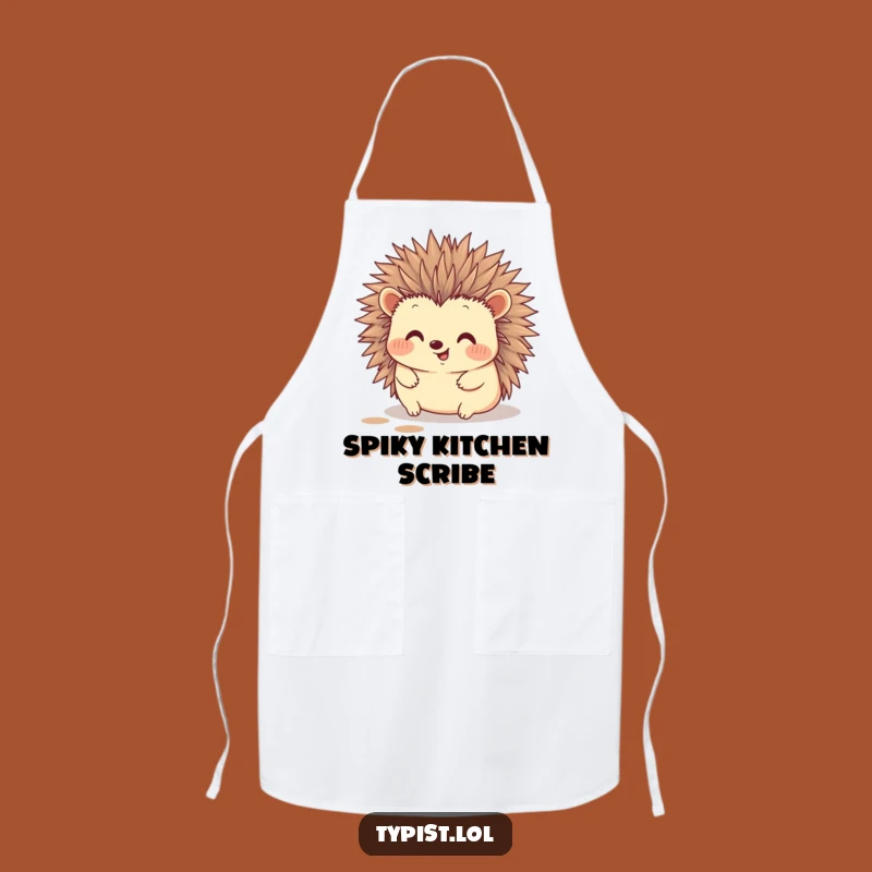 Funny Hedgehog Typing Apron: Artist's Quill Kitchen Wear, Perfect Gift