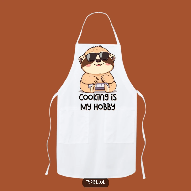 Funny Sloth Typing Apron: Cook with Slow, Happy, and Hilarious Kitchen Vibes