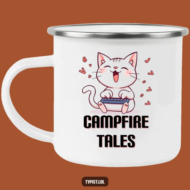 Funny Cat Typing Camping Mug: Hilarious Drinkware for Creative Campers