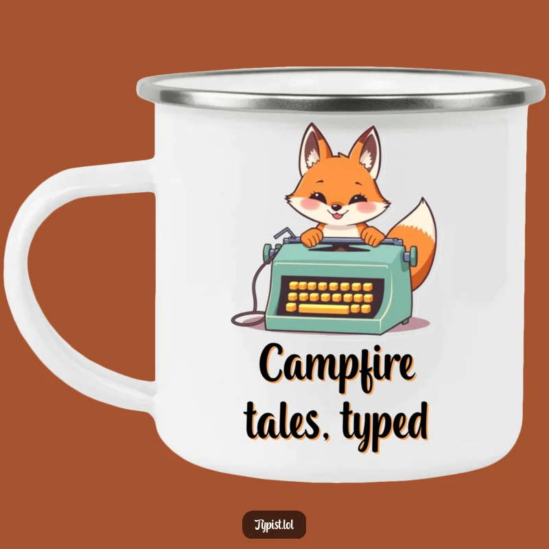 Funny Fox Typist Camping Mug: Vintage Speed Writer Adventure Gift