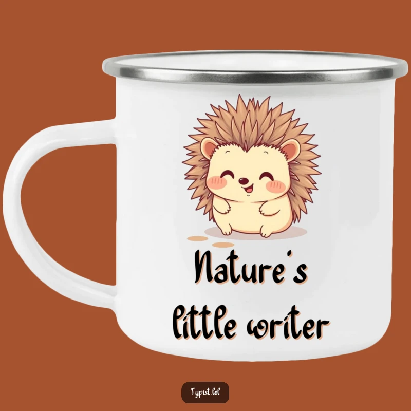 Funny Hedgehog Typing Camping Mug: Quirky Quill Artist Cup, Great Gift