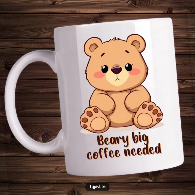 Funny Bear Typist Mug: A determined bear with oversized cartoon paws types intently, ideal funny gift for hardworking writers.