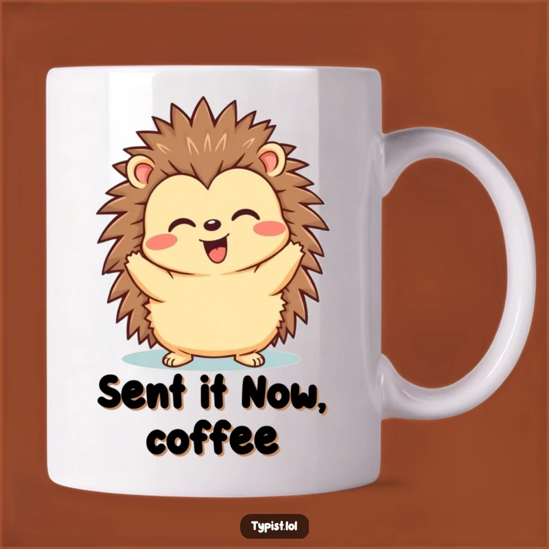 Funny Hedgehog Send Mug - Triumphant Success Celebration Gift