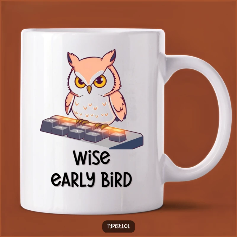 Funny Owl Typing Mug: Focused Bird's Keyboard Battle, Perfect Funny Gift for Writers
