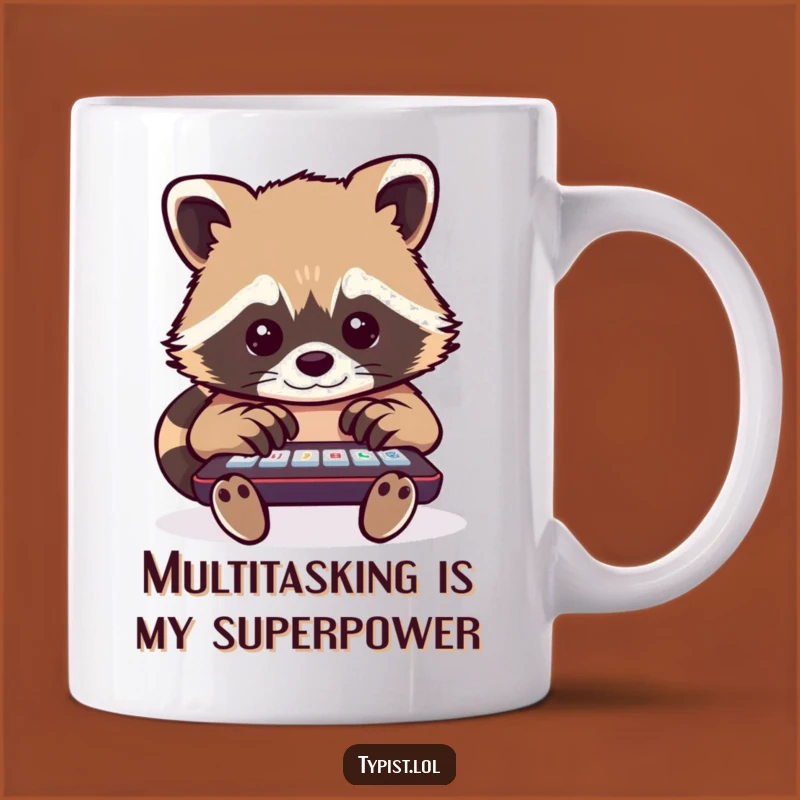 Funny Raccoon Typing Mug: Multitasking Madness Makes a Hilarious Gift