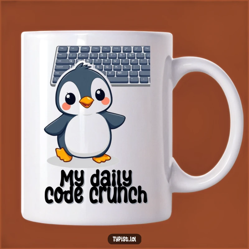 Funny Penguin Typing Mug: Cheerful Bird Eagerly Waddles to Keyboard for a Hilarious Gift