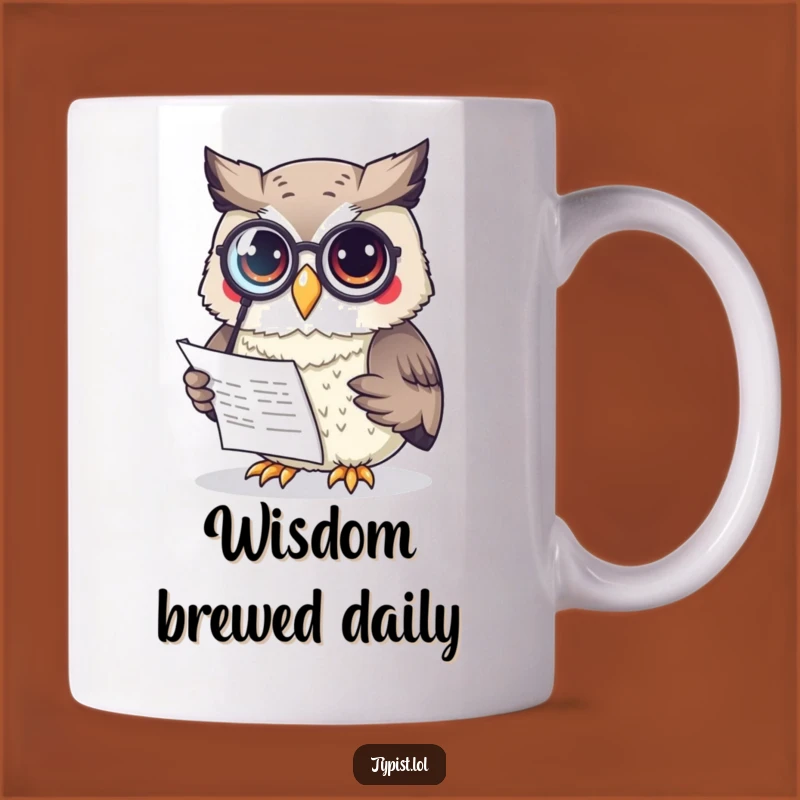 Funny Owl Monocle Mug: Wise Whiskers Reading Document - Perfect Humorous Gift