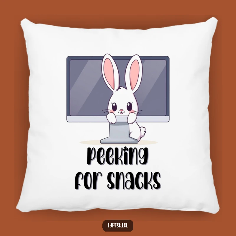 Funny Rabbit Pillow: Curious Bunny Peeking from Monitor, Cozy & Comfy Hilarious Funny Gift