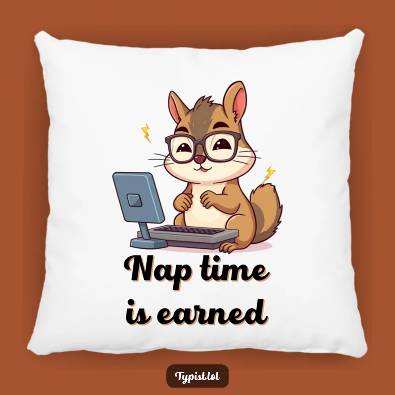Funny Squirrel Typing Pillow: Cozy Up with Productivity Humor, aHilarious Gift