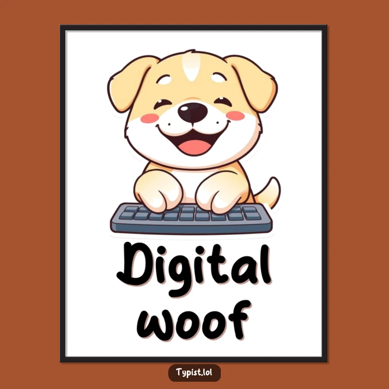 Funny Dog Typing Digital Art: Whimsical Canine Coder Print, Gift Idea