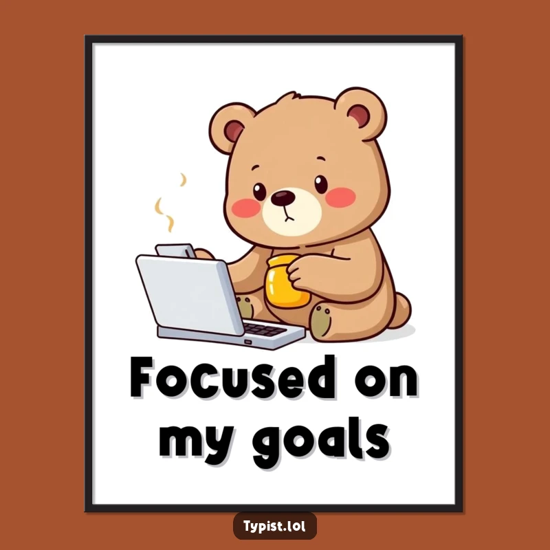 Funny Bear Digital Art: Hilarious Typing Bear Print for Your Space