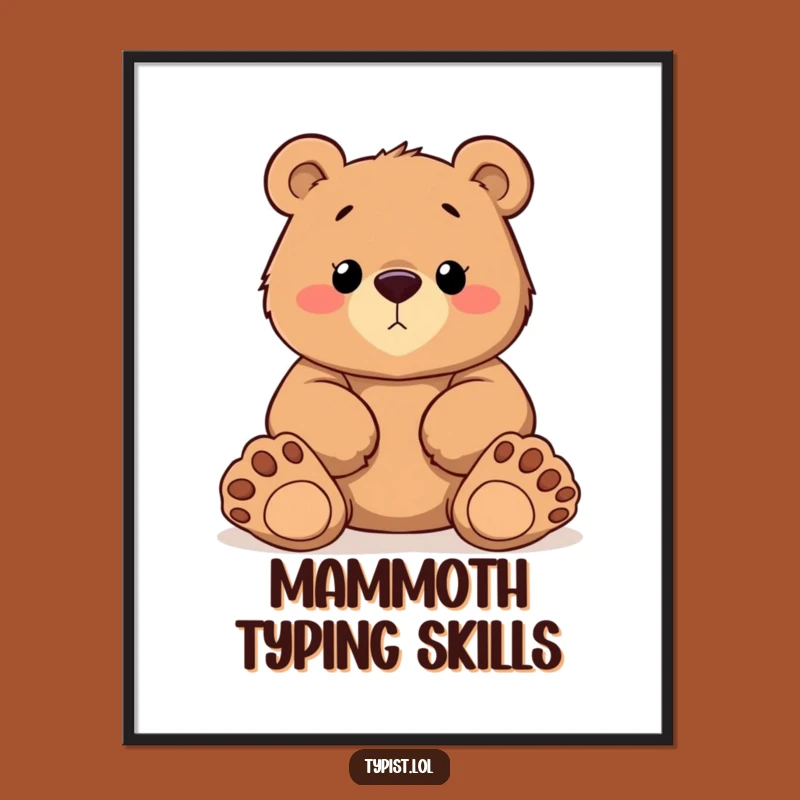 Funny Bear Typing Digital Art: Big Paws, Determined Decor Gift