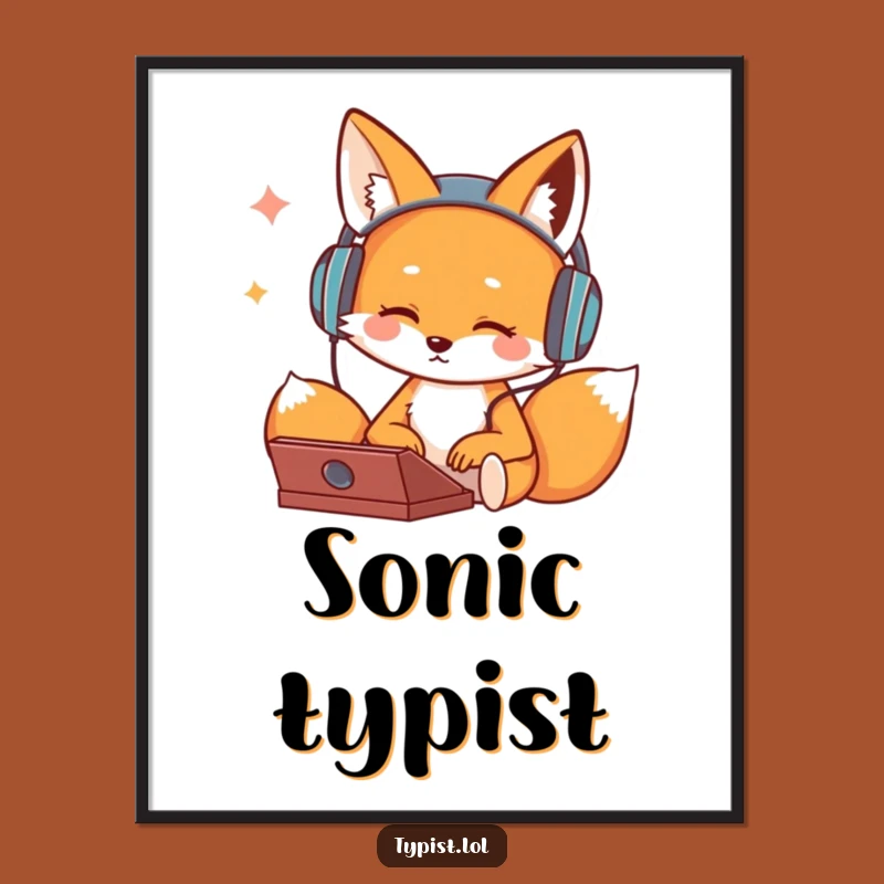 Funny Fox Typing Digital Art: Instant Groovy Music Decor Print Gift