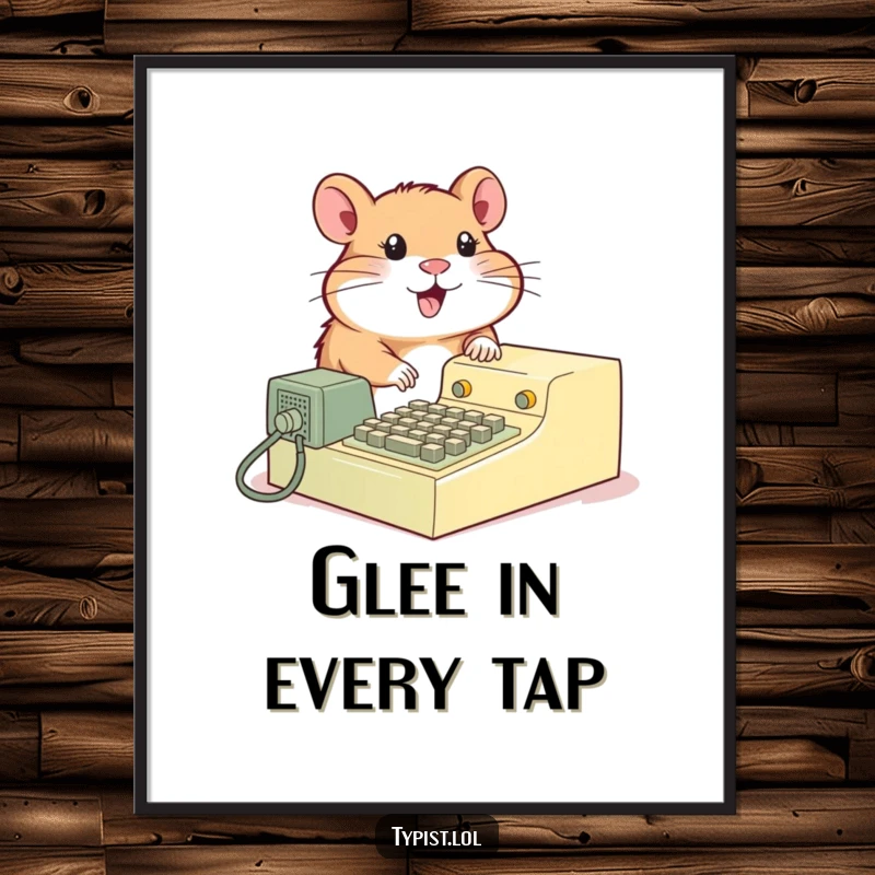 Funny Hamster Typewriter Digital Art: A hamster operates a clunky vintage typewriter. Instant printable humor.