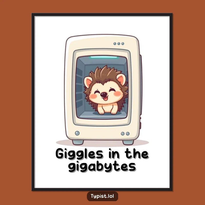Funny Hedgehog Tech Digital Art: Giggling Gamer Decor Gift