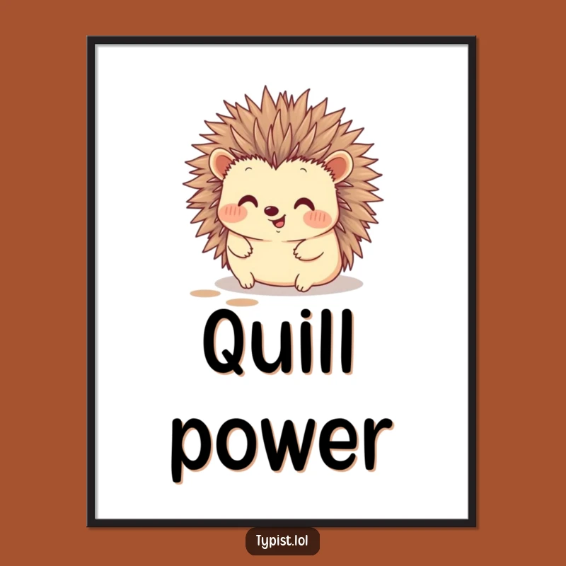 Funny Hedgehog Typing Digital Art: Quill Artist Print, Charming Gift Idea