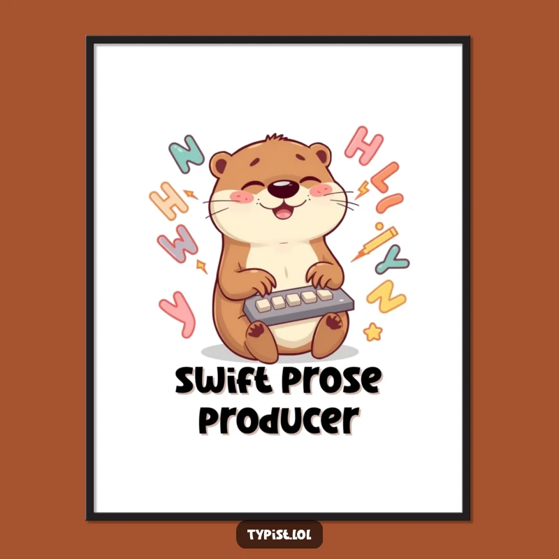Funny Otter Digital Art: Hilarious Typing Otter Print for Your Wall
