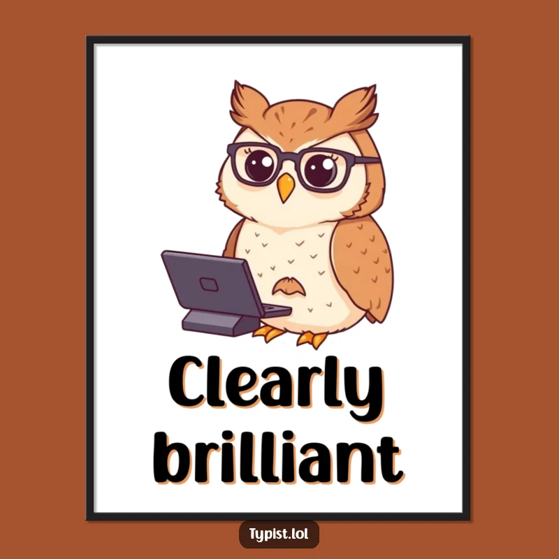 Funny Owl Typing Digital Art: Hilarious Dignity for Your Walls