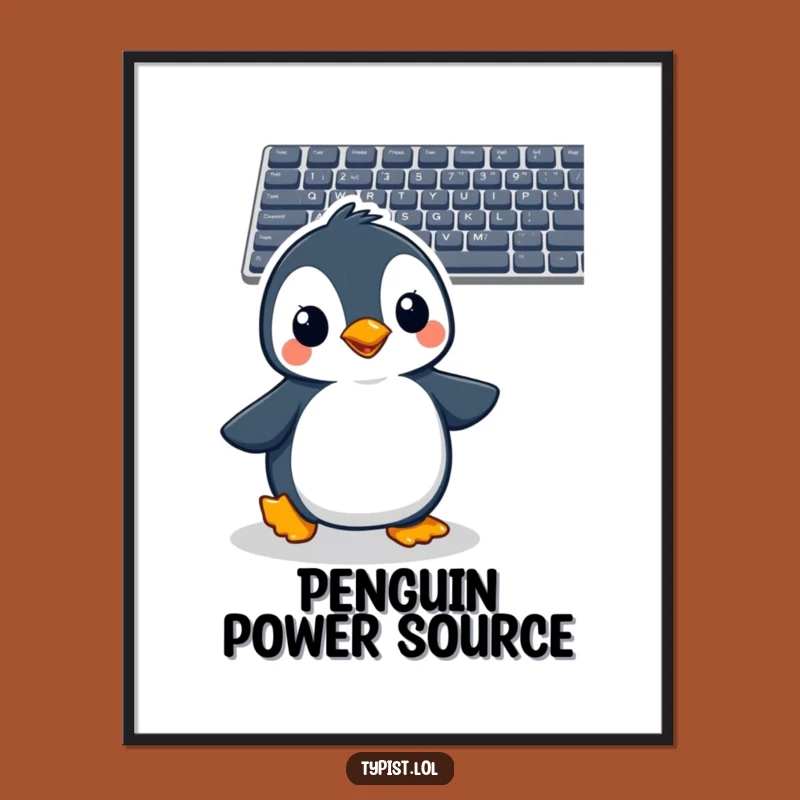 Funny Penguin Digital Art: Cheerful Bird Waddles to Keyboard, Instant Hilarious Download for a Funny Gift