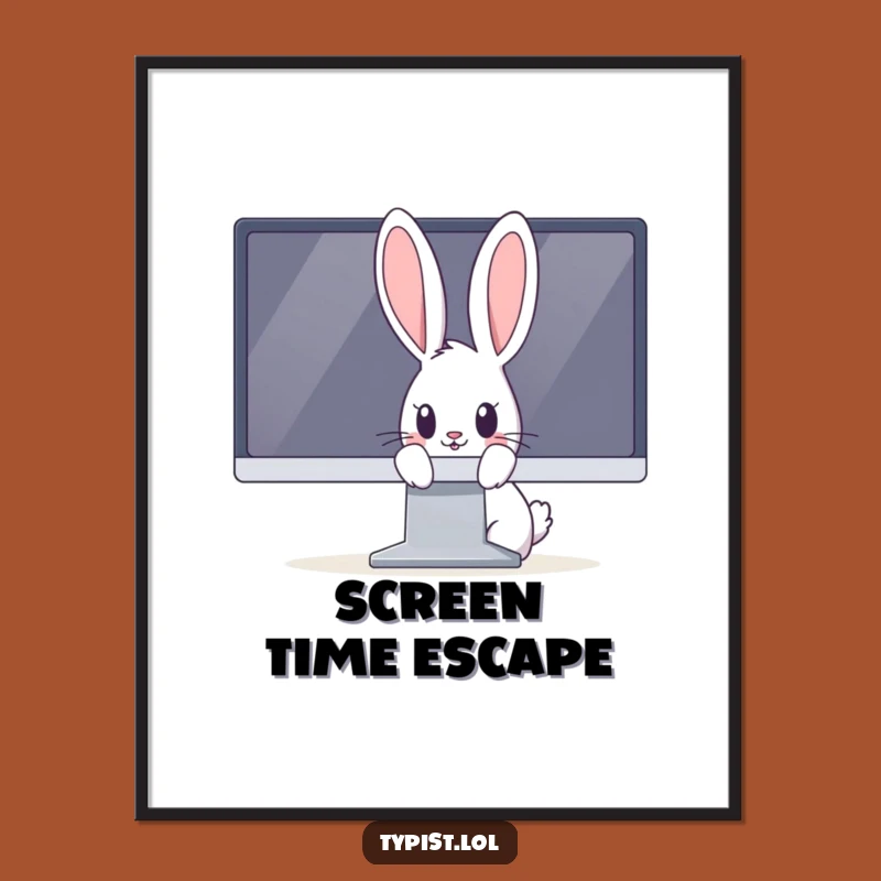 Funny Rabbit Digital Art: Curious Bunny Peeking from Monitor, Instant Hilarious Download Funny Gift