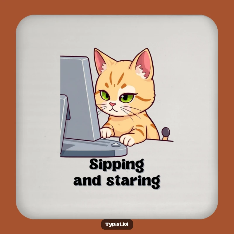 Funny Cat Screen Stare Coaster - Protect Surfaces with Focus