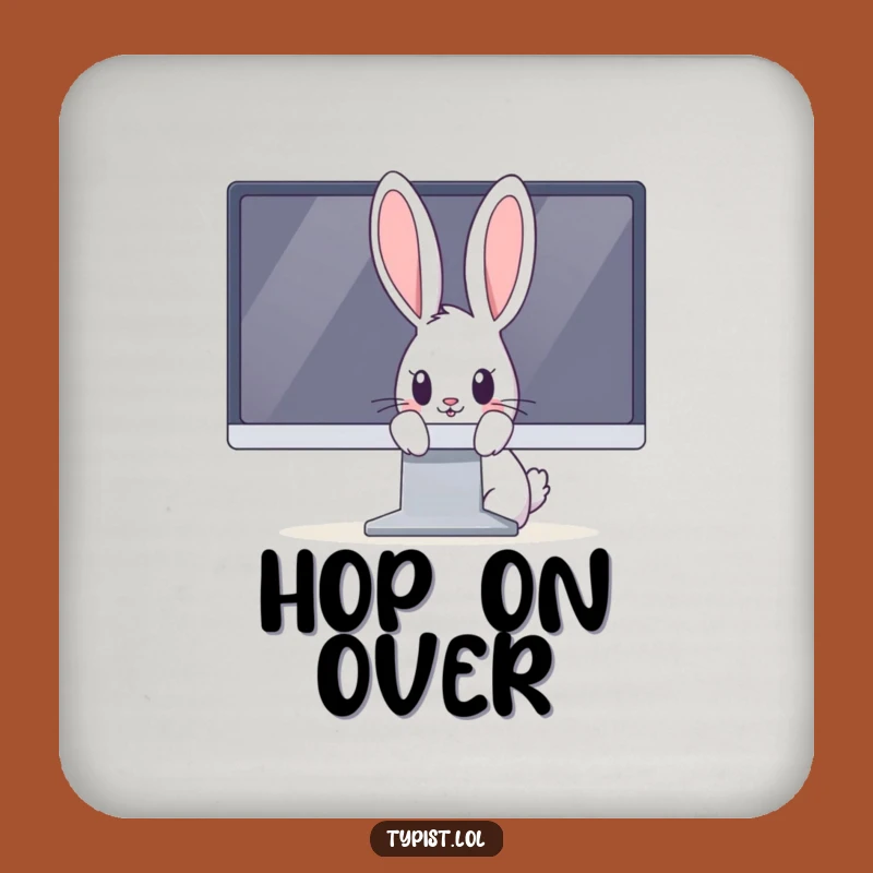 Funny Rabbit Coaster: Curious Bunny Peeking from Monitor, Protect Surfaces with Hilarious Funny Gift