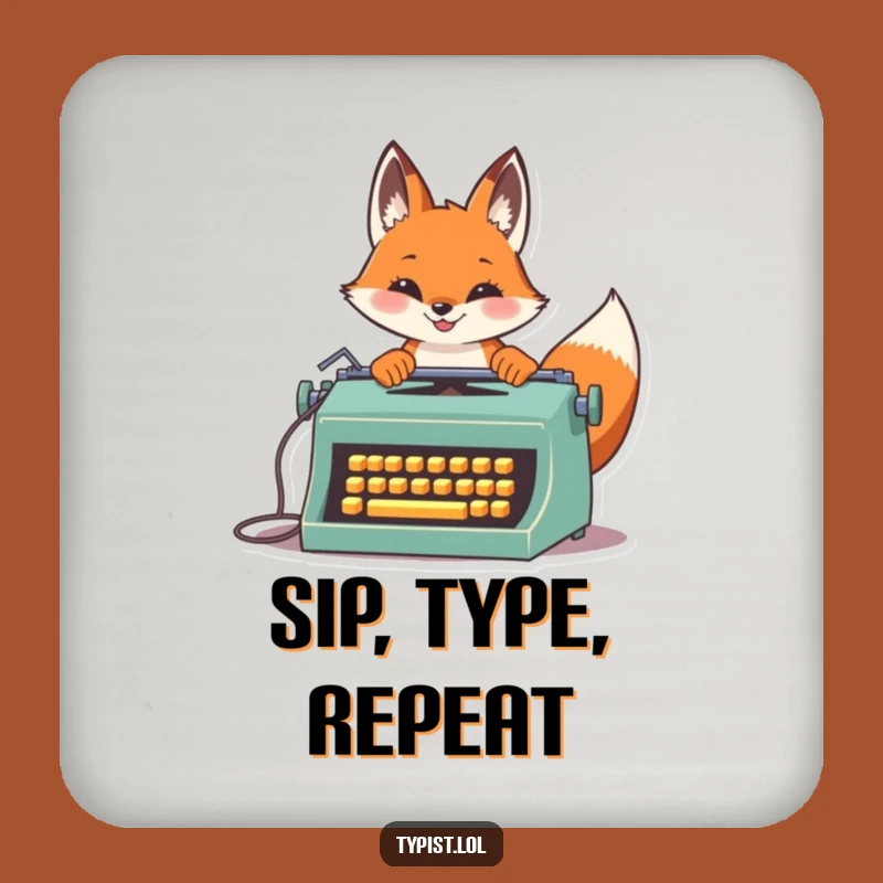 Funny Fox Typist Coaster: Vintage Typewriter Speed Art Protector