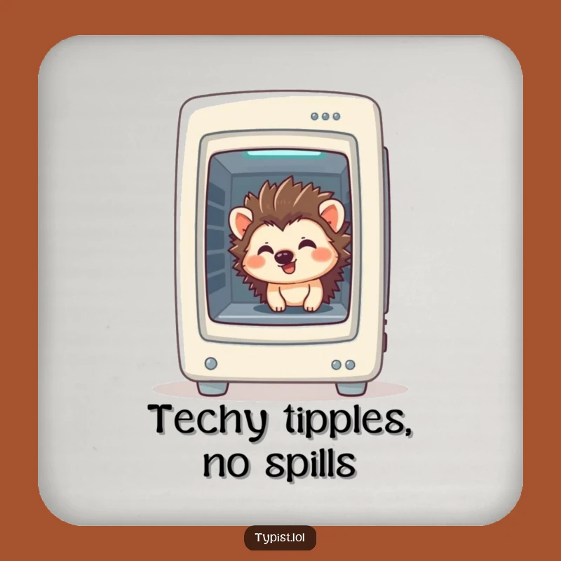 Funny Hedgehog Coaster: Giggling Tech Art Protector Gift