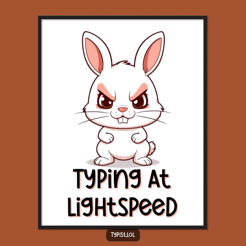 Funny Rabbit Typing Poster: Add Determined Energy to Your Walls Art Gift
