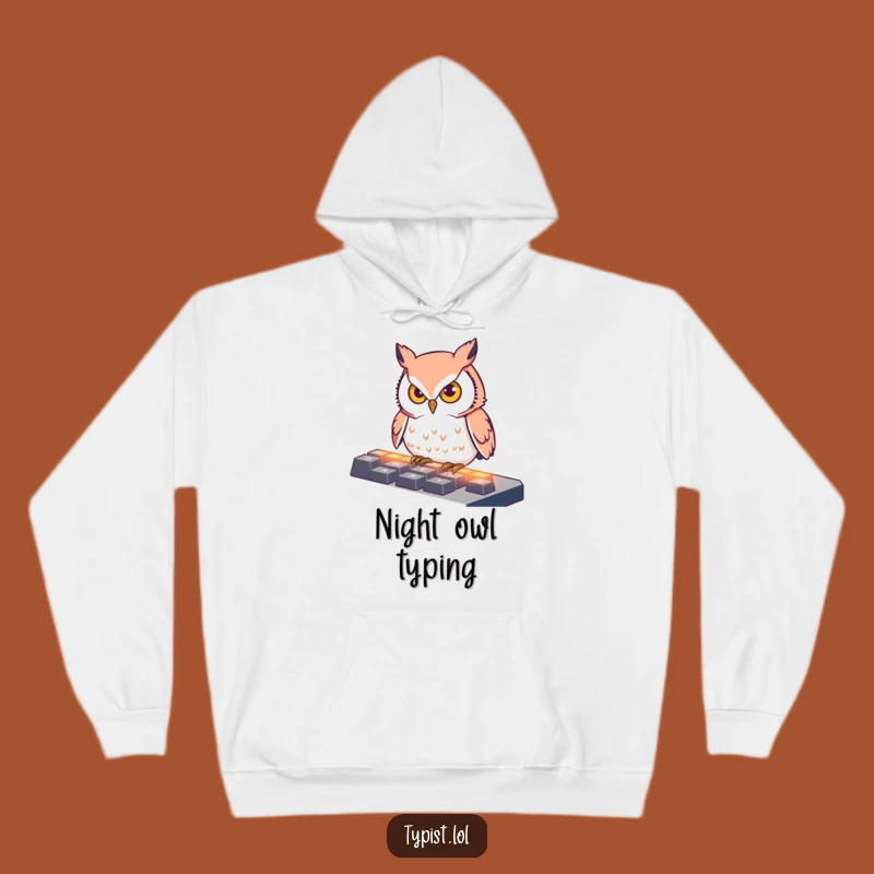Funny Owl Typing Hoodie: Cozy Focused Bird's Keyboard Comfort, Ultimate Funny Gift Apparel