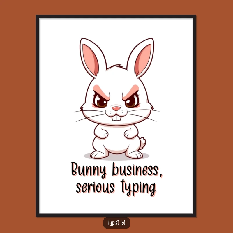 Free Printable Funny Wall Art: Determined Rabbit Typing Fast Downloadable Decor