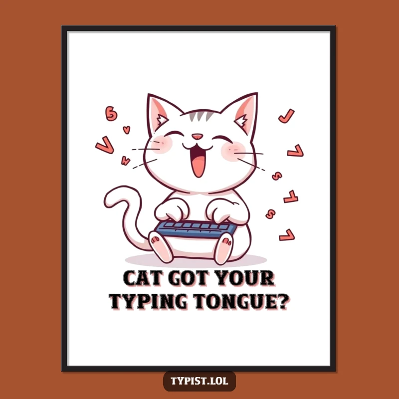 Funny Free Printable Wall Art: Cat Typing Furiously, Humorous Downloadable Decor