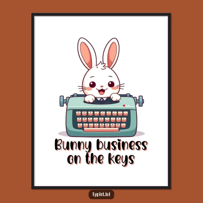 Funny Free Printable Wall Art: Rabbit Typing Excitingly, Humorous Downloadable Decor