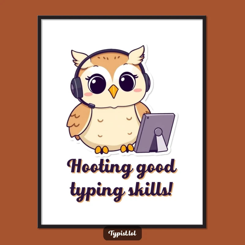 Free Printable Wall Art: Focused Owl Typist, Smart Downloadable Art!