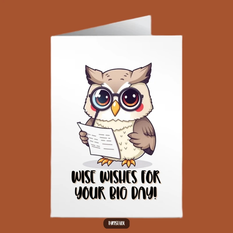 Free Printable Birthday Card: Curious Owl Reading Monocle Funny Downloadable Gift