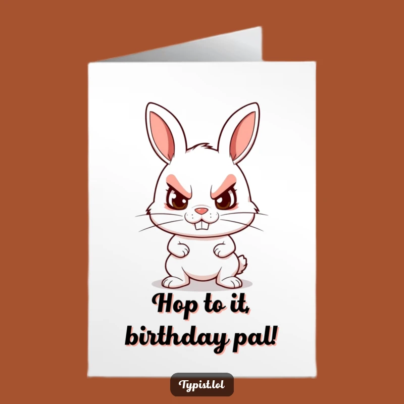 Free Printable Funny Birthday Card: Determined Rabbit Typing Downloadable Gift