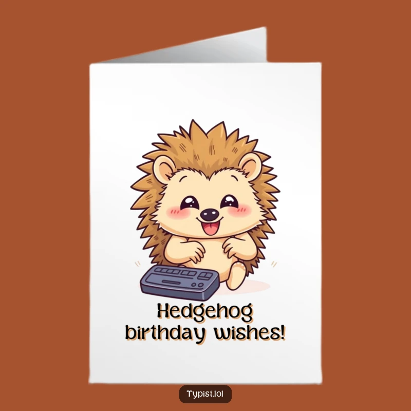 Free Printable Hedgehog Typing Birthday Card - Funny Downloadable Gift for Writers