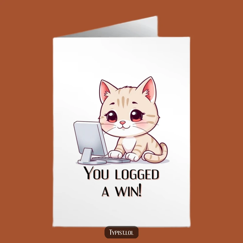 Free Printable Cat Computer Congrats Card - Funny Downloadable Gift for Success