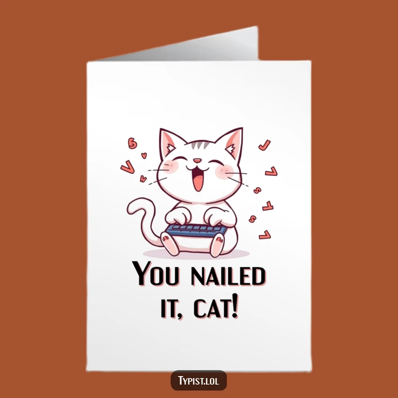 Free Printable Congrats Card: Cat's Typing Frenzy, Humorous Downloadable Gift