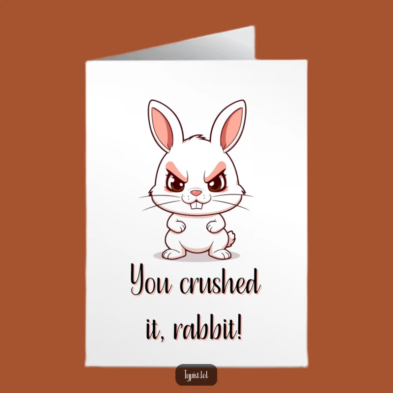 Free Printable Funny Congrats Card: Rabbit's Determined Typing Downloadable Gift