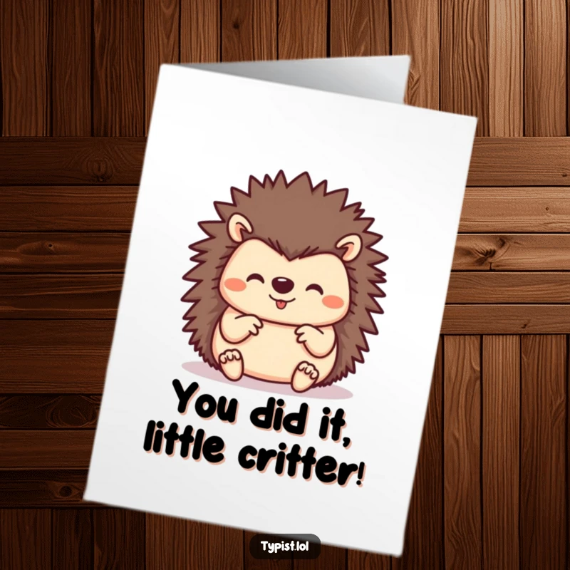 Funny Free Printable Congratulations Card: A happy hedgehog with all its paws typing furiously on a keyboard.