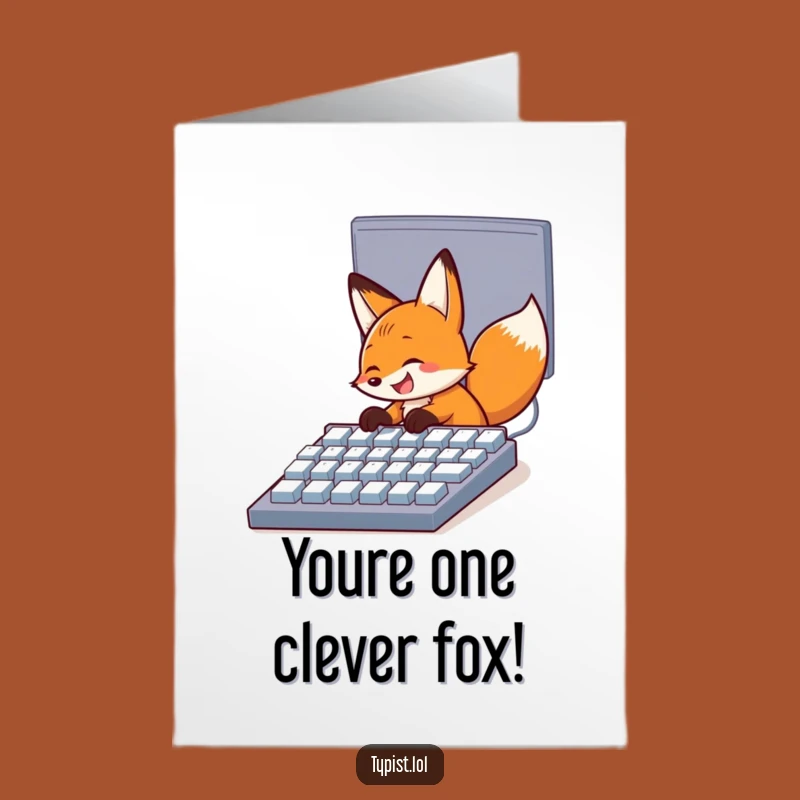 Free Printable Congrats Card: Fox's Keyboard Mastery, Humorous Downloadable Gift