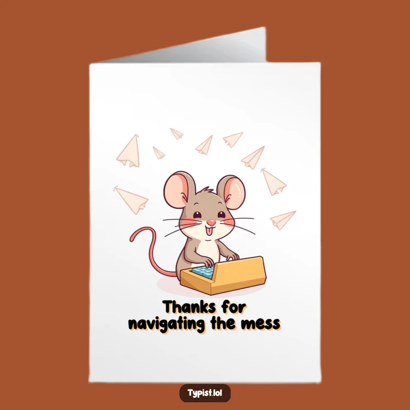 Free Printable Mouse Thank You Card: Grateful Mouse Typing Thanks Downloadable Gift