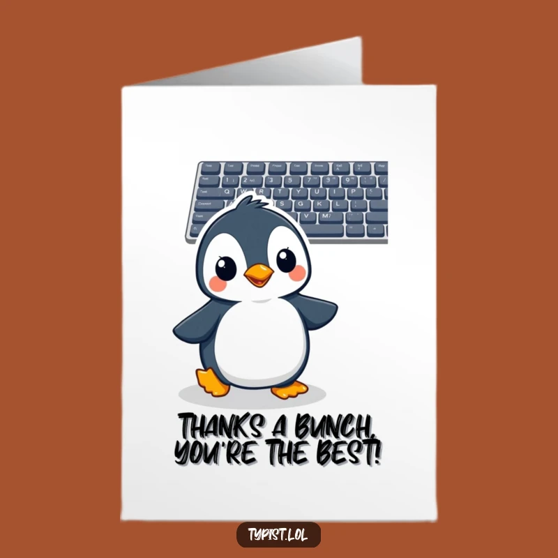 Free Printable Penguin Keyboard Thank You Card - Cute Downloadable Gift for Appreciative Geeks