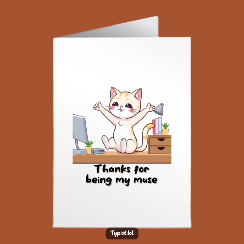 Free Printable Thank You Card: Funny Cat Ballet Desk Dancer Design