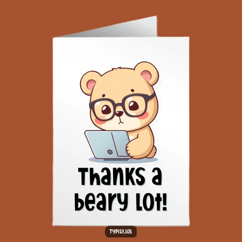 Free Printable Thank You Card: Bear's Grateful Gaze, Funny Downloadable Gift