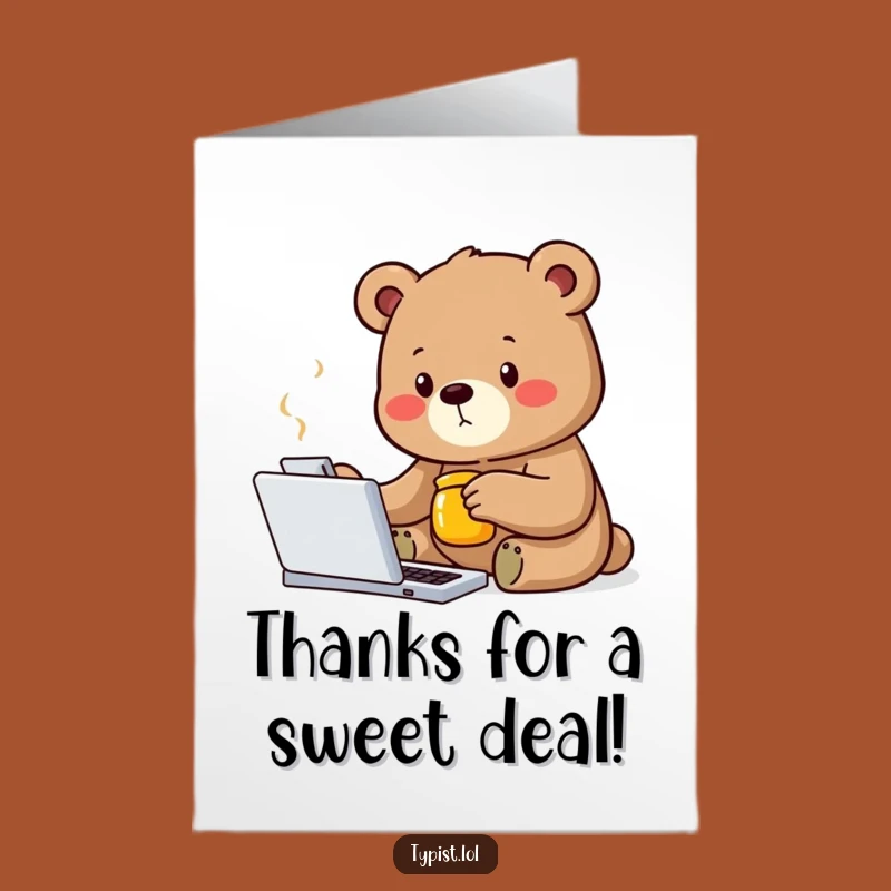 Free Printable Bear Thank You Card - Sweet Downloadable Typing & Honey Greeting