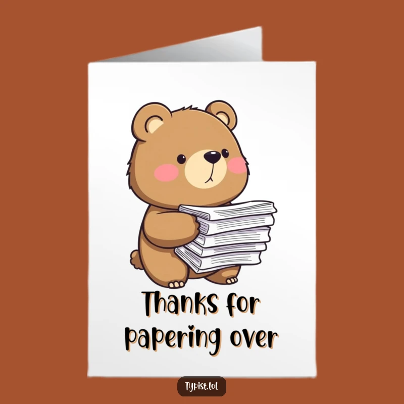 Free Printable Bear Thank You Card: Paper Bear Gratitude Downloadable Gift